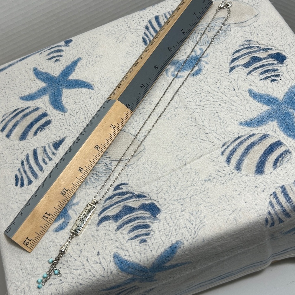 Brighton Marrakesh Mesa Necklace Tassel Turquoise Hue Silver Plated Etched Bar - Picture 10 of 15